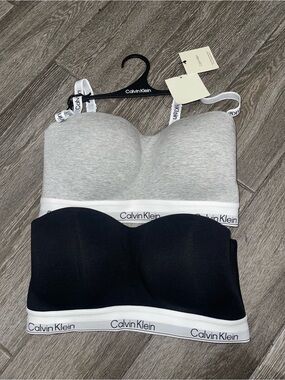 Calvin Klein Gray Heather & Black Strapless Bandeau 2-Pack Size L